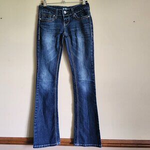 Soundgirl Juniors/Womens Bootcut Jeans Flared Thick Stich Dark Denim Size 0